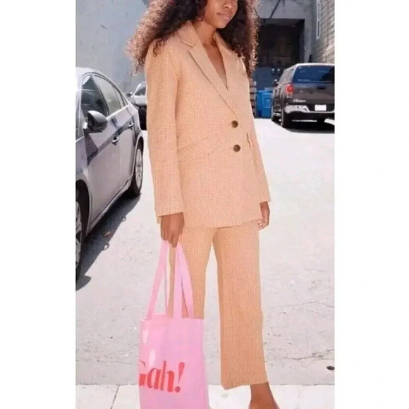 Mara Hoffman Tatum Beige Houndstooth Single Breasted Oversized Blazer Ja… - Picture 6 of 15